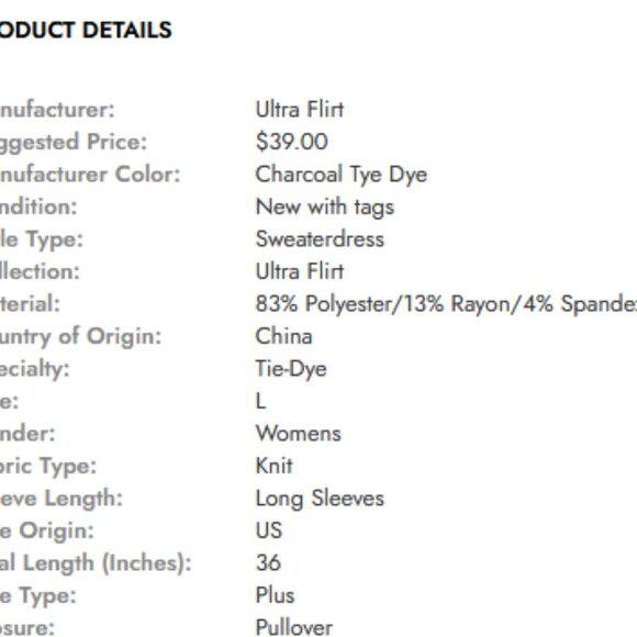 Ultra Flirt Charcoal Gray Tie-Dye Long Sleeve Short Sweaterdress - Picture 4 of 4